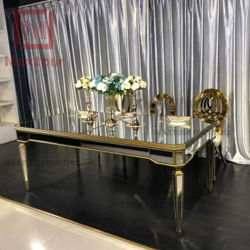 Luxury Gold Mirrored Rectangle Dining Table for Wedding Events in Dubai