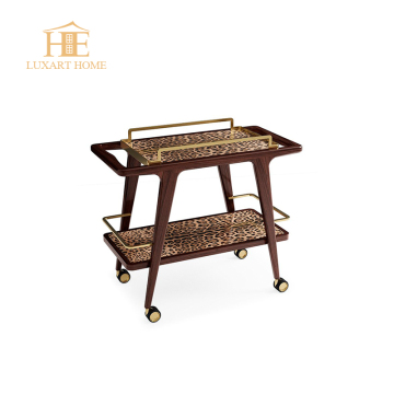 Leopard Print Two-Tier Bar Cart for Stylish Home Bars