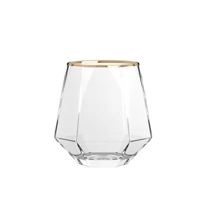 Wholesale Stemless Plastic Whiskey Glasses -Disposable, Shatterproof, Gold Border