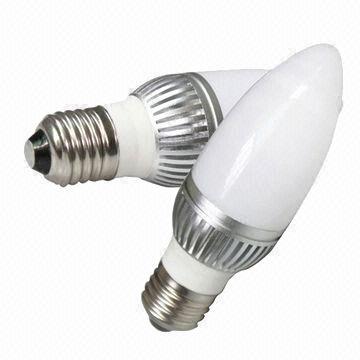 High-brightness 3W LED Candle Bulb with E14/E27 Light Base, 90-260V AC Voltage, 100-110lm/W