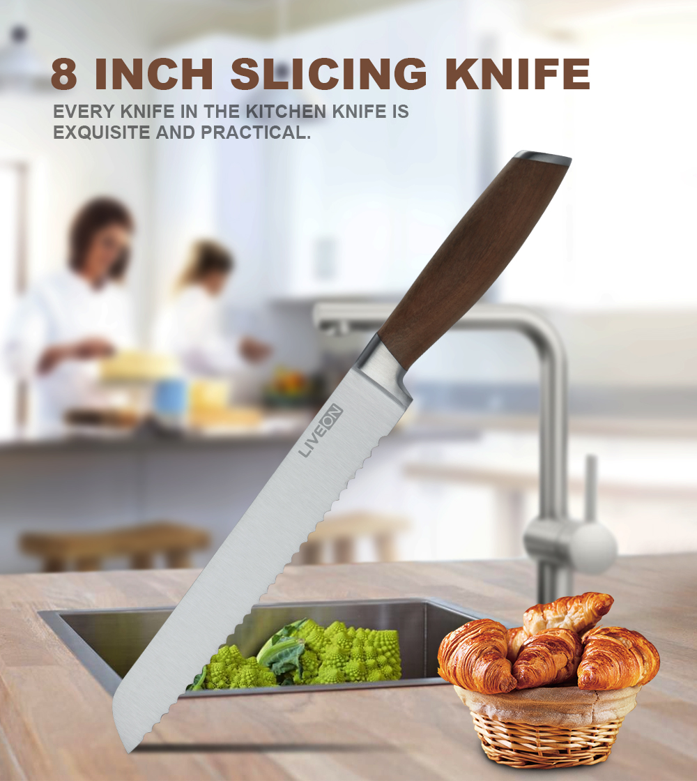 CUCHILLO PARA PAN DE 8 PULGADAS CON MANGO DE NOGAL