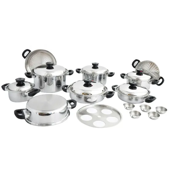 21Pcs 3Ply Stainless Steel Waterless Greaseless Cookware Set for Home Kitchen Cooking