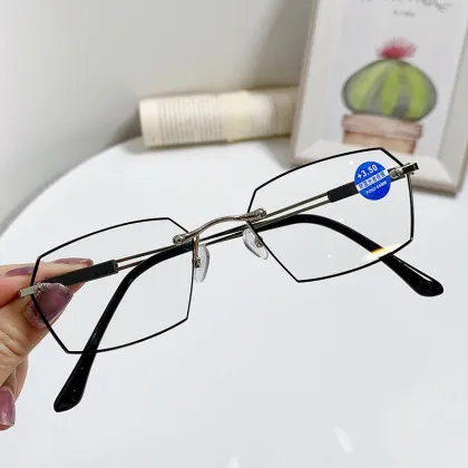Trendy Rectangle Anti-Blue Light Rimless Reading Glasses for Men