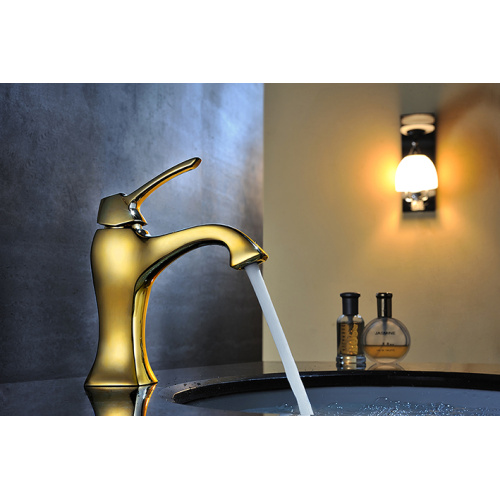 Gold Brass Bathroom Faucets Single Handle