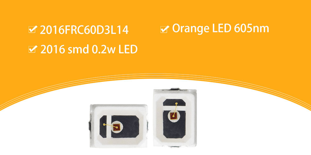 2016FRC60D3L14 SMD LED 2016 Orange SMT 600nm LED Emitter