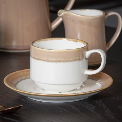 Rustic Porcelain Tea Cup Set with Reactive Glaze Pottery for Afternoon Tea