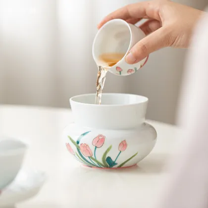 Hand-Painted Tulip Jianshui Ceramic Kung Fu Tea Set