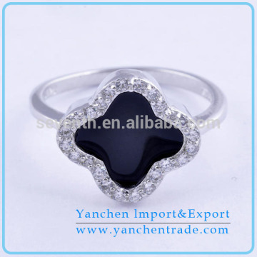 Four Leaf Shaped Black Stone Fashion Man Ring Wholesale In Yiwu