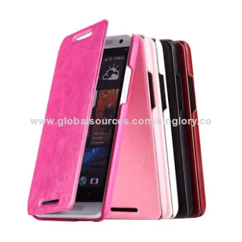 PU Leather Heat-setting Back Standing Mobile Phone Cases for HTC One Mini, OEM/ODM Orders Welcomed