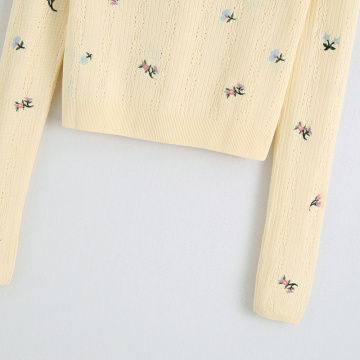ファッション刺繍パッチショートセーター女性エレガント