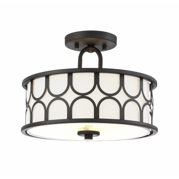 Elegant Vintage Drum Shade Geometric Semi Flush Mount Ceiling Light for Lobby Stairwell