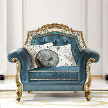 Royal Luxury French Blue Velvet Sofa Set