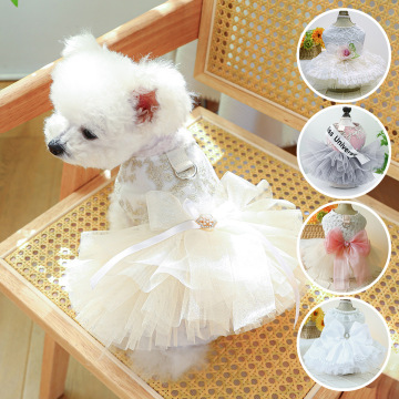 Vestido de noiva de cachorro pequeno e branco mofesipi com nó do arco D -ring - vestido de festa para animais de estimação para cães e gatos pequenos