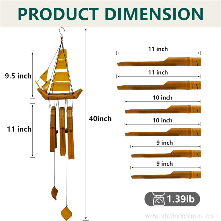 Wooden Outdoor Chimes with a Sailing Boat Design