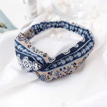 Retro Bohemian Print Headband Women's Cross Head Wrap Hair Accessory