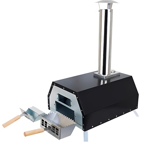Práctico horno de pizza portátil con diseño de fuego de leña