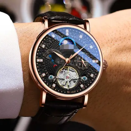 Men's Automatic Tourbillon Mechanical Watch with Waterproof, Multi-Function Compass and Hollow Design