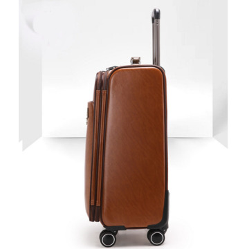 Brown universal wheel PU luggage office set