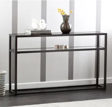 Thin Small Dark Black Glass Console Table