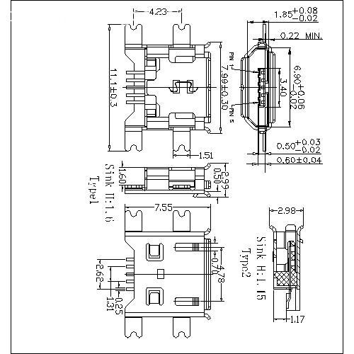 MUFM05 5-Micro USB 5P Receptacle B Type SMT Drop-in MUFM05 5-Micro USB 5P Receptacle B Type SMT Drop-in