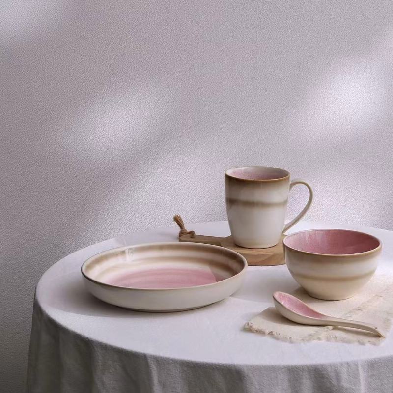 Elegant Asian-Inspired Tableware Set with Blush and White