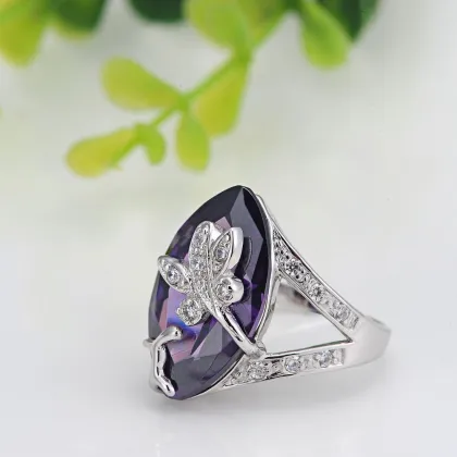 Fashion Silver Ring Jewelry 925 Sterling Silver Ring Purple CZ Silver Ring
