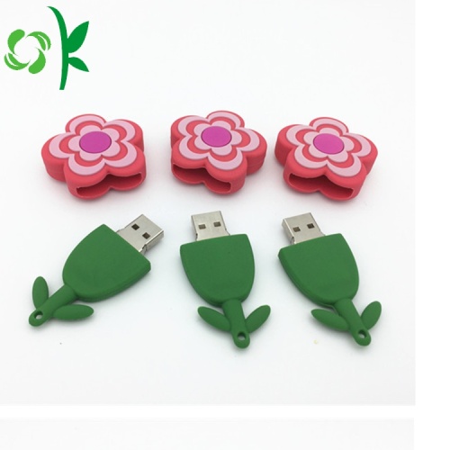 Blomformad Flash Drive USB Silikon USB Dammskydd