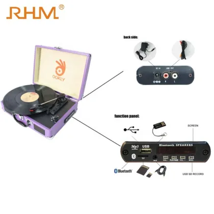 RHM Retro Vinyl Record Turntable Player with Speaker
