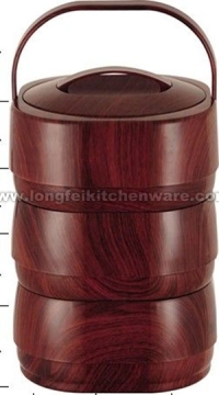 Three Layer Wooden Grain Plastic Food Warmer With Stainless Steel Inner