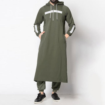 Plus Size African Islamic Thobe for Men: Muslim Abaya Thobe with Hoodie and Pocket