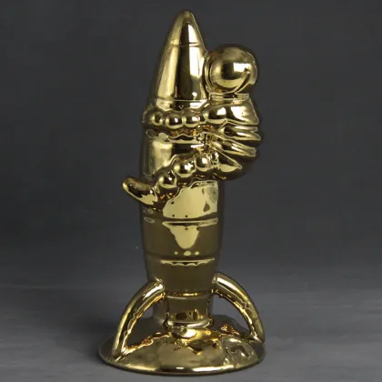 2023 Modern Ceramic Rocket & Astronaut Statue - Golden Personalized Home Decor