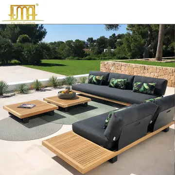 L-Shaped Teak Wood Outdoor Garden Sofa Set with Cushions