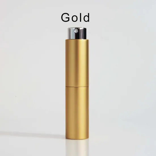 Twist type gold silver shiny 10ml 20ml 30ml aluminum perfume atomizer bottle packaging refillable