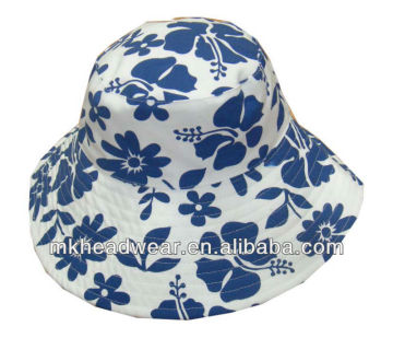 Fashion lady large brim hat in all over large blue flower printing