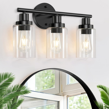 Black Clear Glass Bathroom Wall Sconces for Modern Hallway, Living Room, Bedroom, and Vanity Lighting