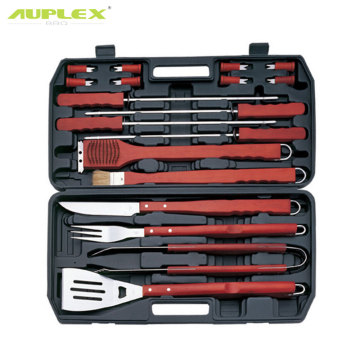 2023 Top Private Label 18pcs Barbecue Tools Set Portable Stainless Steel Bbq Grills Tools Box Set With Wooden Handle