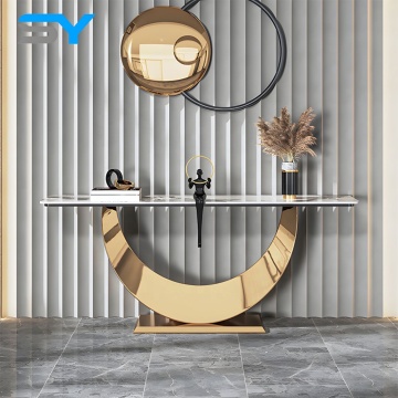 SIYANG Stainless Steel Hallway Console Tables with Black Base and Marble Top