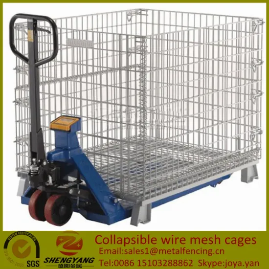 Saving space movable industrial boxes warehouse applied 4 layer stackable wire containers collapsible wire mesh cages