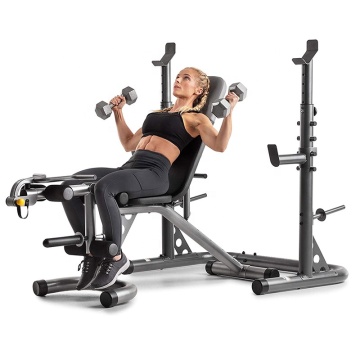 Gym Adjustable Workout Bench with Squat Rack Leg Extension Preacher Curl Weight Storage Bench