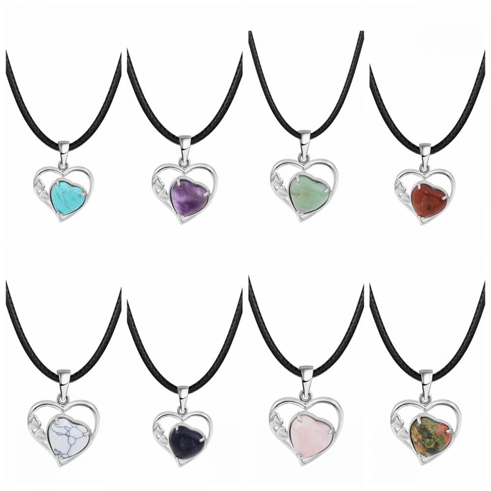 Blue Turquesa Amor Heart Heart Birthstone Pends Gemstone Collares para mujeres