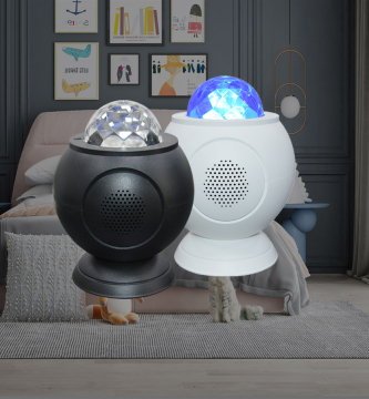Black White USB Rechargeable 360 Rotatable LED Speaker with RGB Lights for Kids Room and Party