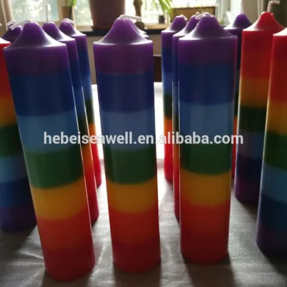 Colorful rainbow chakra pillar candle for energy body