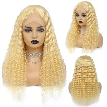 150% Deep Wave 613 Blonde Hd Lace Front Wig 13x4 Transparent Lace Frontal Human Hair Wig 613 Full Frontal Wig
