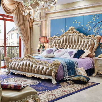 Luxury European Royal Antique Gold Bedroom Sets in Solid Wood