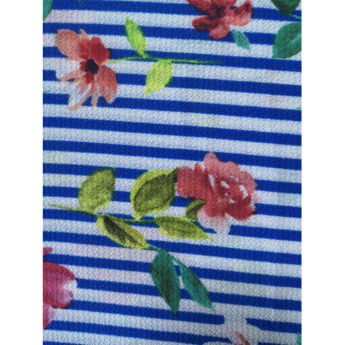 Stripe Flower Polyester Bubble Crepe Printing Fabric