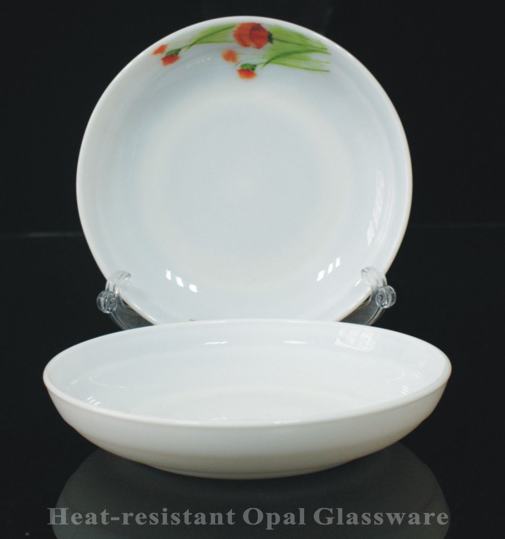 Стеклянная тарелка Белая нефритовая тарелка - мелкая чаша 7 дюймов