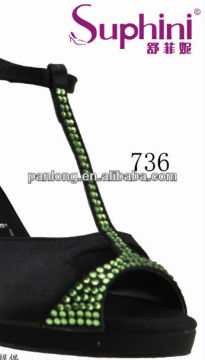 Wholesale dance shoes for women in black and green crystal 736