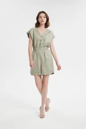 ladies short sleeve jumpsuit V neck jumpsuit