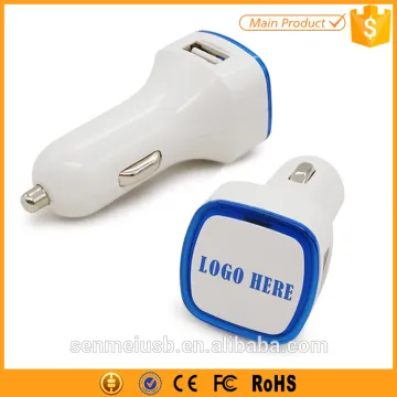 customized led logo 2.1a 3.1a dual usb charger car