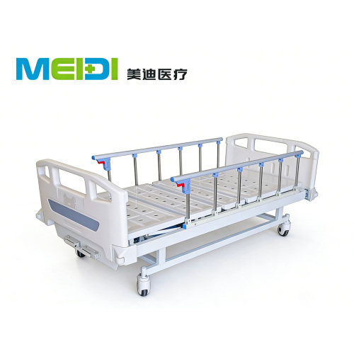 Manual Double Crank Hospital Bed with Large Frame Perforated Bed Board & 6 Position Guardrails